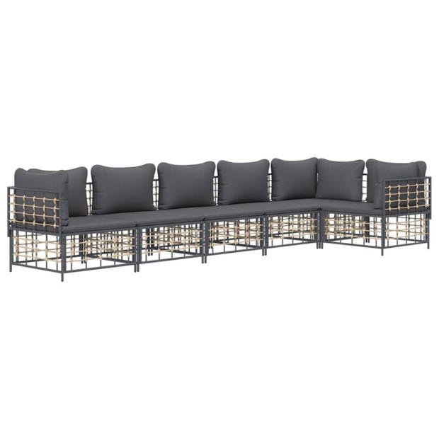 vidaXL 6-delige Loungeset met kussens poly rattan antracietkleurig