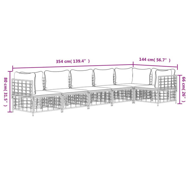 The Living Store Hoekbankset - Antraciet - Poly rattan - 72 x 72 x 66 cm - Weerbestendig