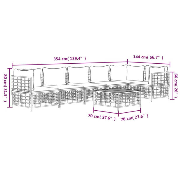 The Living Store Loungeset - poly rattan - antraciet - hoekbank 72x72x66cm - modulair