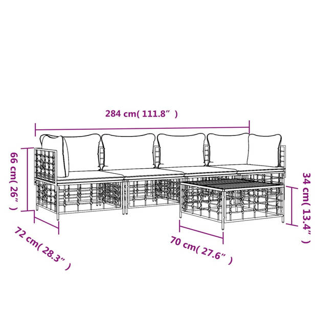 The Living Store Lounge set s Hoekbank - Antraciet - 72x72x66 cm - Weerbestendig