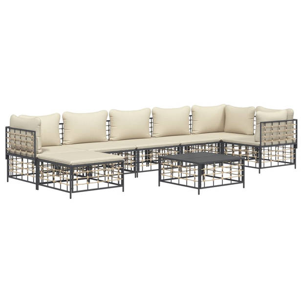 The Living Store Loungeset - Poly rattan - Antraciet - 72x72x66 cm - Weerbestendig Let op- Hoekbank - middenbank -