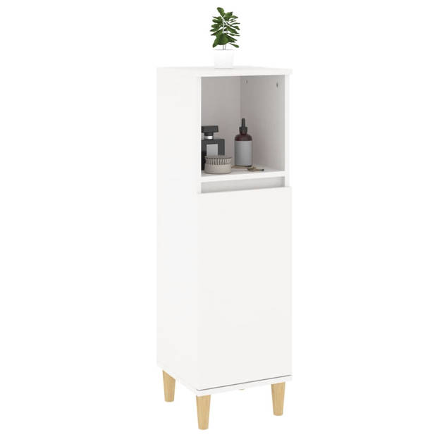 The Living Store Badkaast - 30x30x100 cm - wit - bewerkt hout en massief eucalyptushout