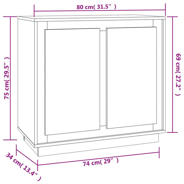 vidaXL Dressoir 80x34x75 cm bewerkt hout wit