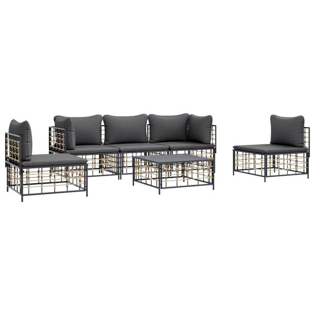 The Living Store loungeset - antraciet - poly rattan - 72 x 72 x 66 cm - weerbestendig