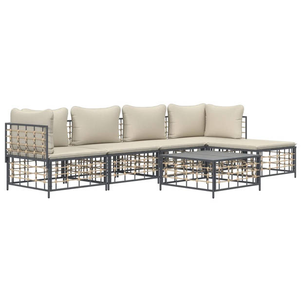 The Living Store Loungeset Modern - Antraciet - Poly rattan - 72 x 72 x 66 cm (B x D x H) - Weerbestendig