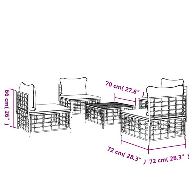 The Living Store Loungeset - Middenbank - antraciet - 72 x 70 x 66 cm - 110 kg draagvermogen