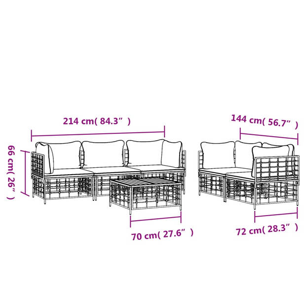 The Living Store Loungebank Modulair Antraciet - 72x72x66 cm - Weerbestendig - Stevig frame - Comfortabele zit - Stevig