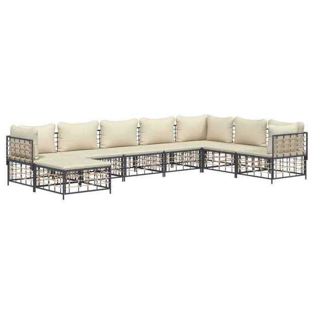 The Living Store Loungeset - Antraciet - Hoekbank 72x72x66cm - Middenbank 72x70x66cm - Voetenbankje 70x70x34cm - Beige