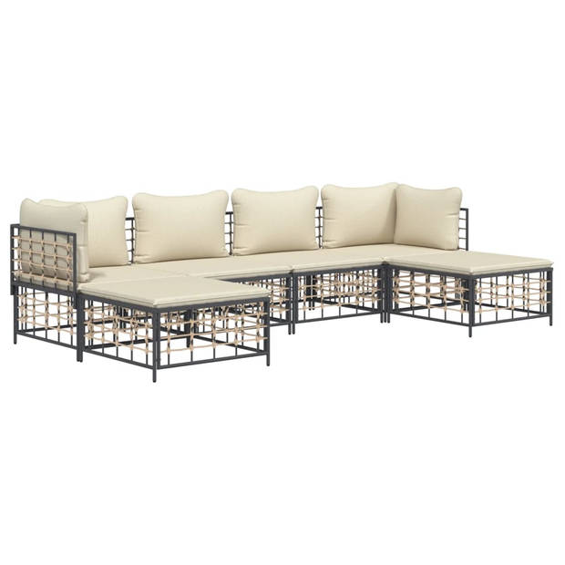 The Living Store Loungeset - Antraciet - Poly Rattan - 72x72x66 cm - Comfortabele zitervaring