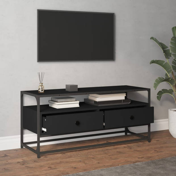 The Living Store TV-meubel - Trendy - Kast met Lades - Stevig Blad - Metalen Voeten - Zwart - 100 x 35 x 45 cm