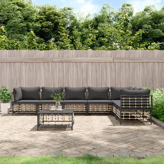 The Living Store Lounge-Set - Antraciet - Poly Rattan - 72x72x66 cm - Weerbestendig