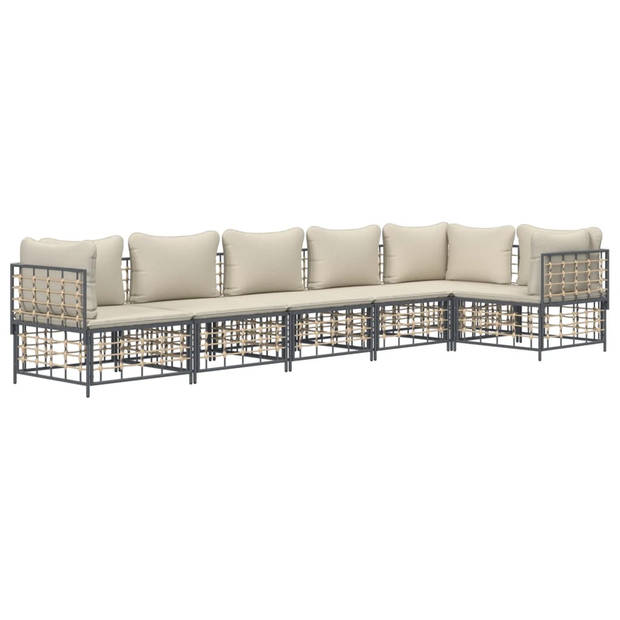 The Living Store Hoekbankset - Antraciet - Poly rattan - 72 x 72 x 66 cm - Weerbestendig