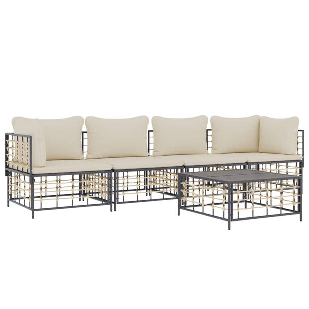 The Living Store Lounge Set - Poly Rattan - Antraciet - 72x72x66 cm - Weerbestendig Materiaal