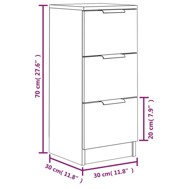 vidaXL Dressoir 30x30x70 cm bewerkt hout zwart