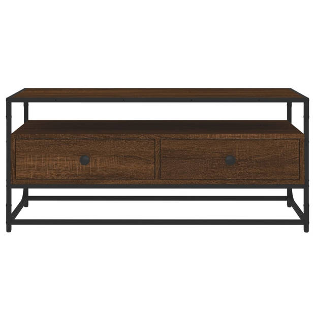 The Living Store TV-meubel Bruineiken - 100 x 35 x 45 cm - Duurzaam hout - 2 lades - Stevig blad - Metalen voeten