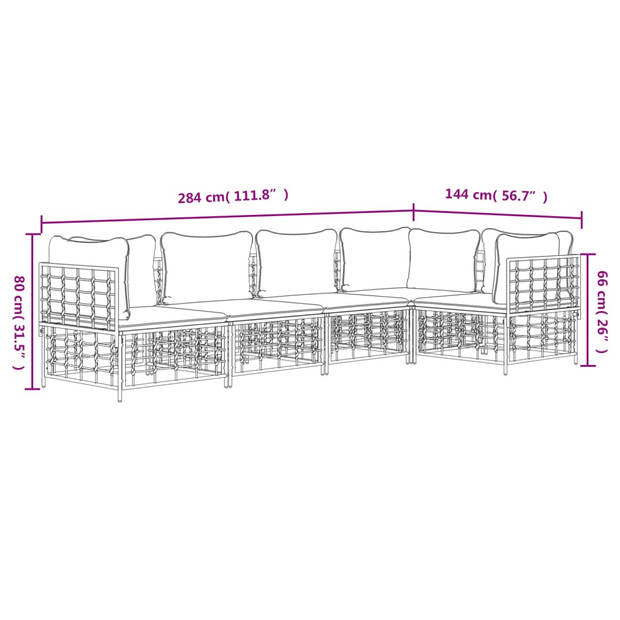 The Living Store Loungeset - Poly Rattan - Antraciet - 72 x 72 x 66 cm - Weerbestendig
