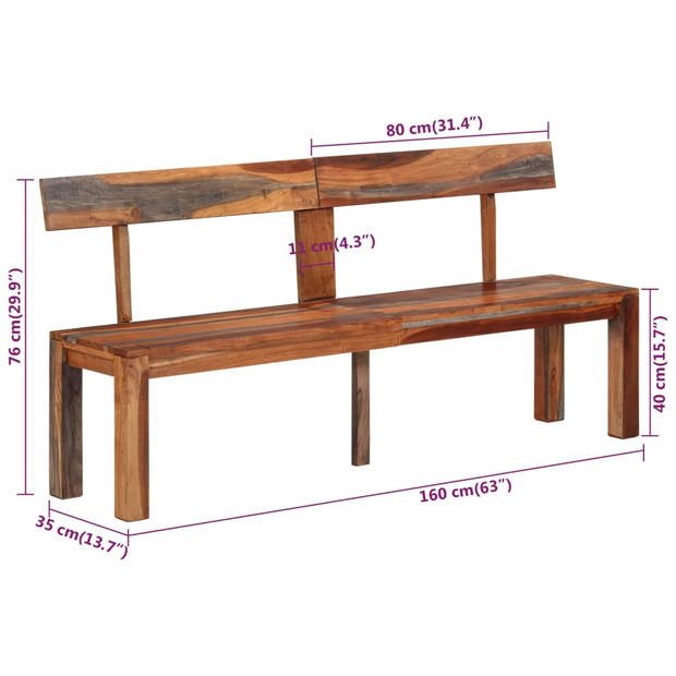 vidaXL Bankje met rugleuning 160 cm massief acaciahout grijs