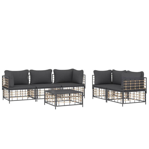 vidaXL 6-delige Loungeset met kussens poly rattan antracietkleurig