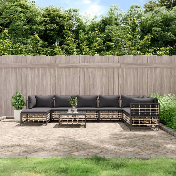 The Living Store Hoekbank Antraciet Poly Rattan 72x72x66 cm - Weerbestendig - Stevig Frame - Comfortabel