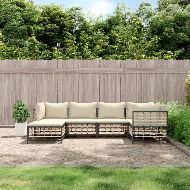 The Living Store Loungeset - Poly Rattan - Antraciet - 72x72x66 cm - Weerbestendig