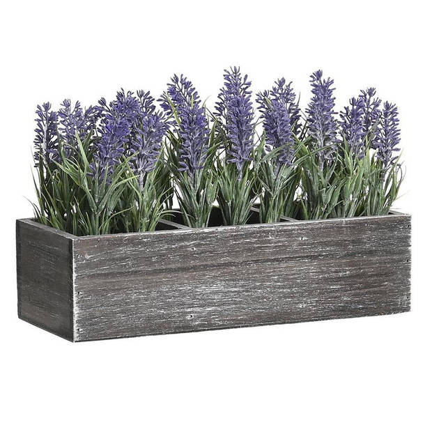 Items Lavendel bloemen kunstplant in bloembak - 2x - paarse bloemen - 34 x 14 x 19 cm - bloemstukje - Kunstplanten