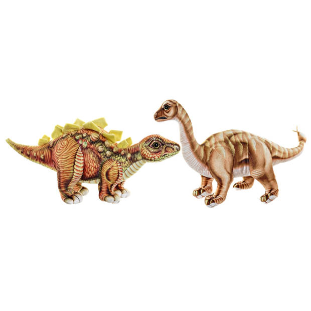 Set van 2x pluche speelgoed knuffels dinosaurussen Stegosaurus en Brontosaurus - Knuffeldier