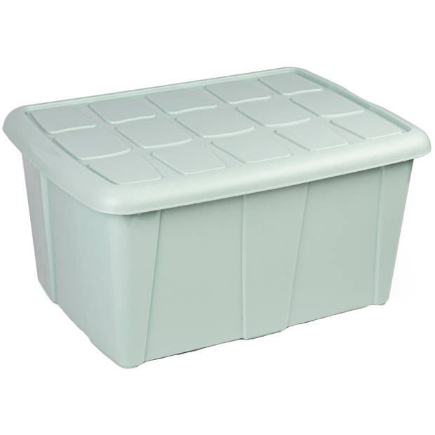 Plasticforte Opslagbox met deksel - 2x - Mintgroen - 60L - kunststof - 63 x 46 x 32 cm - Opbergbox