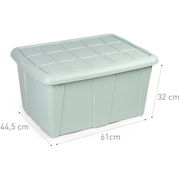 Plasticforte Opslagbox met deksel - 2x - Mintgroen - 60L - kunststof - 63 x 46 x 32 cm - Opbergbox