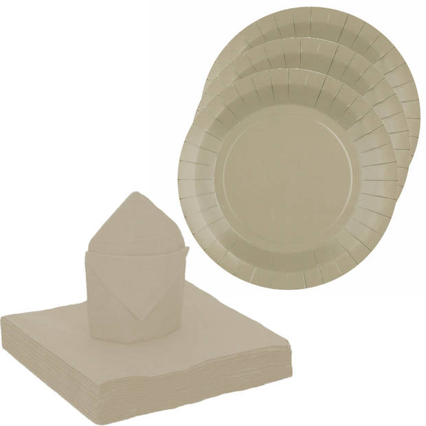 Santex 10x taart/gebak bordjes/25x servetten - taupe - Feestbordjes