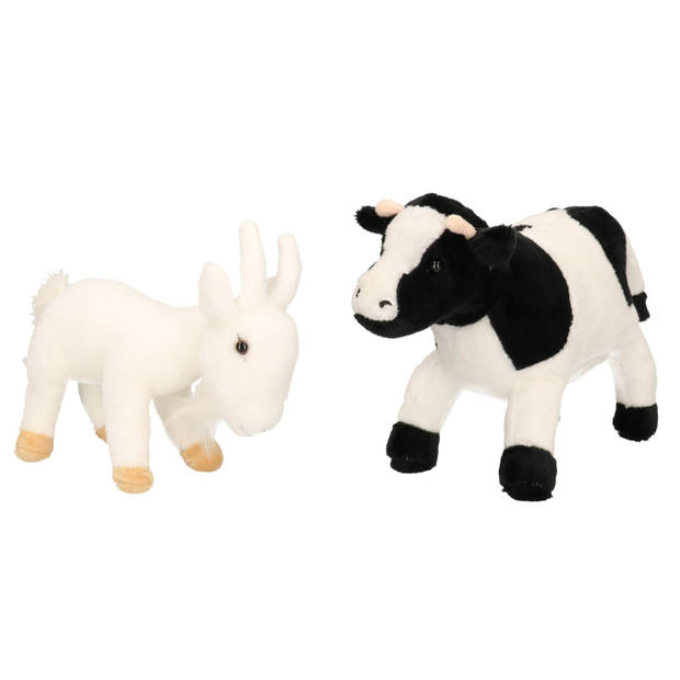 Pluche knuffel boerderijdieren set Koe en Geit van 22 cm - Knuffel boederijdieren