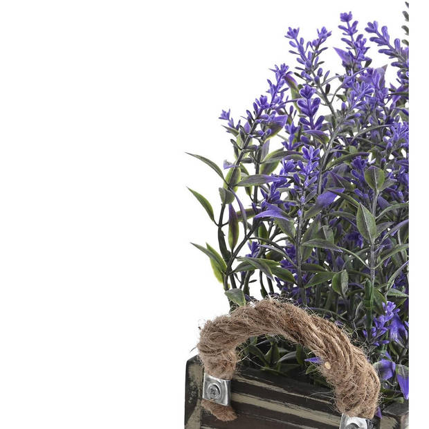 Items Lavendel bloemen kunstplant in bloembak - 2x - donkerpaarse bloemen - 30 x 12 x 21 cm - bloemstukje - Kunstplanten