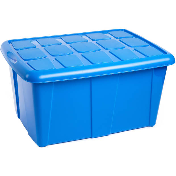 Plasticforte Opslagbox met deksel - 2x - Blauw - 60L - kunststof - 63 x 46 x 32 cm - Opbergbox