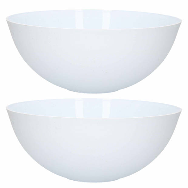 Saladeschaal/serveerschaal van kunststof - 2x - mat wit - 25 cm - Serveerschalen