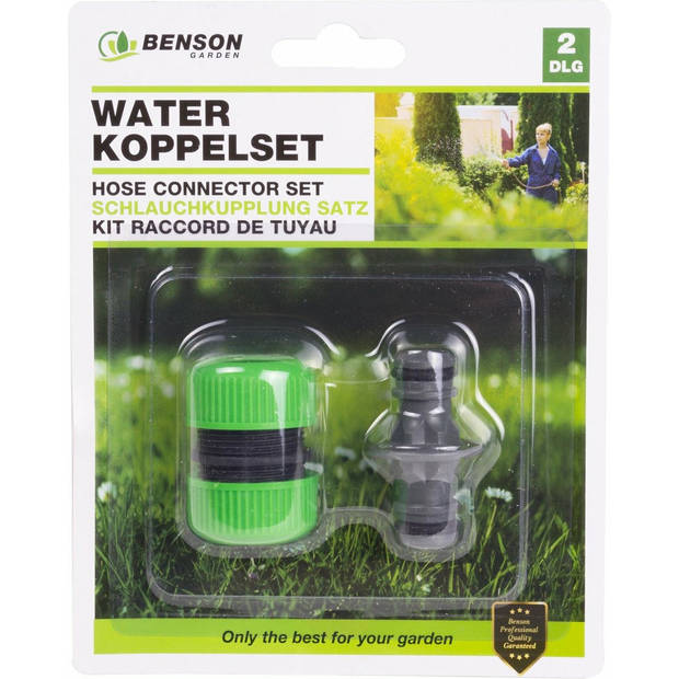 Benson Tuinslang koppelingen/opzetstukken set - 2-delig - groen - Tuinslangaccessoires