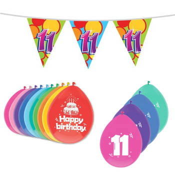 Leeftijd verjaardag thema 11 jaar pakket ballonnen/vlaggetjes - Feestpakketten