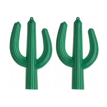 2x stuks PVC Mexicaanse thema decoratie 3D cactus 62 x 37 cm - Feestdecoratievoorwerp