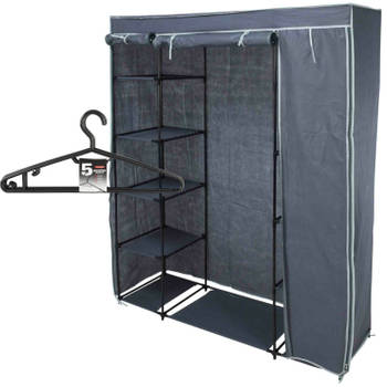 Mobiele kledingkast incl 10x kledinghangers - opvouwbaar - grijs - 167 x 141 cm cm - Campingkledingkasten