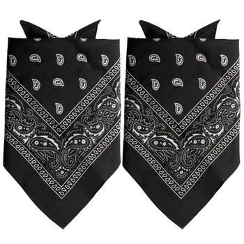 2x Stuks traditionele bandana's - zwart - 52 x 55 cm - Verkleedhoofddeksels