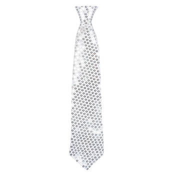 Verkleed stropdas met pailletten zilver 40 cm - Verkleedstropdassen