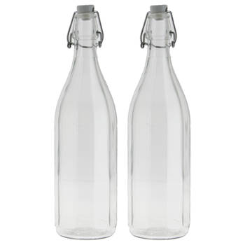 Cuisine Elegance set van 2x stuks weckflessen transparant beugeldop glas van 1 liter - Weckpotten