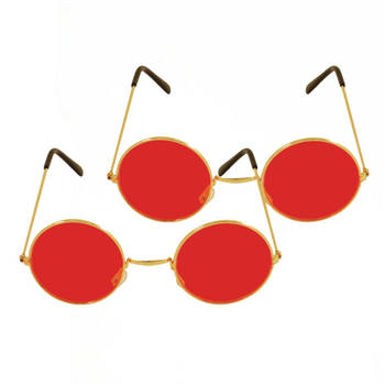Rode hippie flower power set van 2 zonnebrillen met ronde glazen - Verkleedbrillen