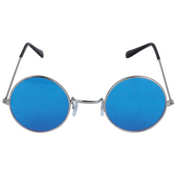 Blauwe hippie flower power zonnebril met ronde glazen - Verkleedbrillen