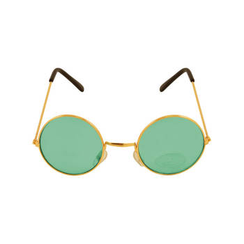 Groene hippie flower power zonnebril met ronde glazen - Verkleedbrillen