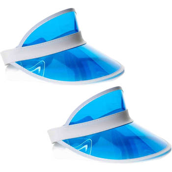 2x Stuks Jaren 80 transparante zonnekleppen - blauw - Verkleedhoofddeksels