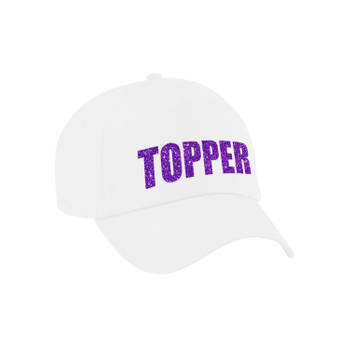 Paarse glitter letters topper fan / supporter pet/cap wit volwassenen - Verkleedhoofddeksels
