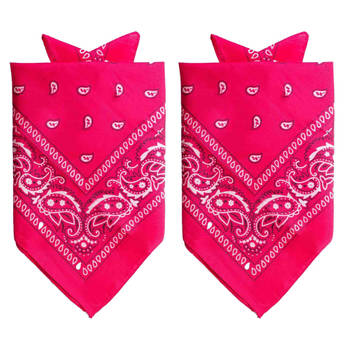 2x Stuks traditionele bandana's - roze - 52 x 55 cm - Verkleedhoofddeksels
