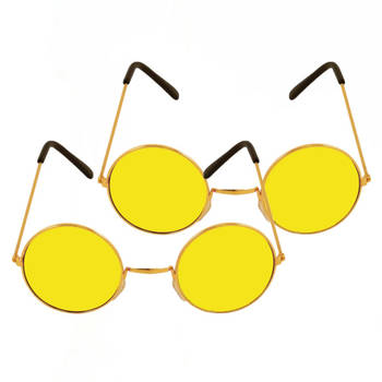 Gele hippie flower power set van 2 zonnebrillen met ronde glazen - Verkleedbrillen