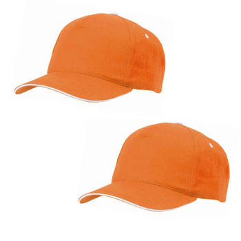 2x stuks oranje 5-panel baseballcap voor volwassenen - Verkleedhoofddeksels