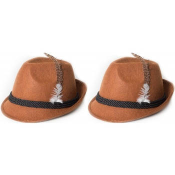 Oktoberfest 2x Bruine bierfeest/oktoberfest hoed verkleed accessoire voor dames/heren - Verkleedhoofddeksels