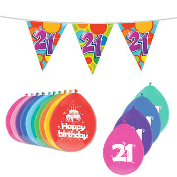 Leeftijd verjaardag thema 21 jaar pakket ballonnen/vlaggetjes - Feestpakketten